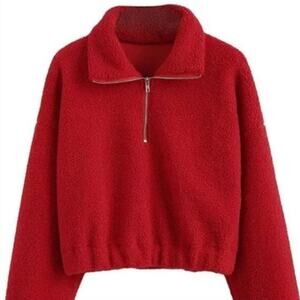 NWT, Zaful • Cropped Crewneck Half Zip Sweater, Size Small